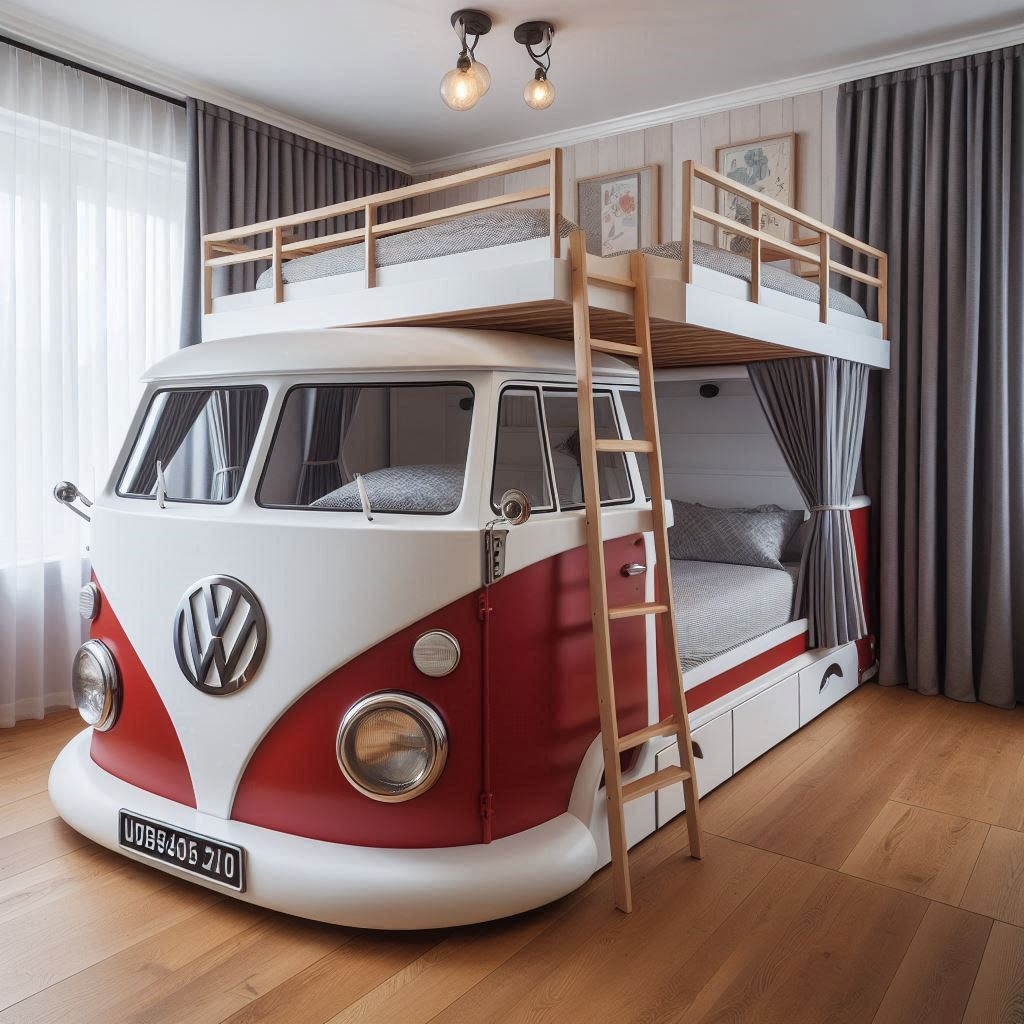 VW Bus Shaped Bunk Bed 1