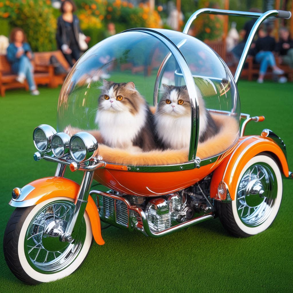 Vintage Motorcycle Inspired Cat Stroller 4