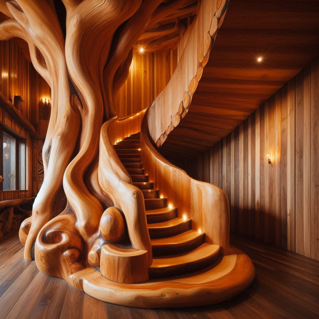 Wood Slab Staircases 6