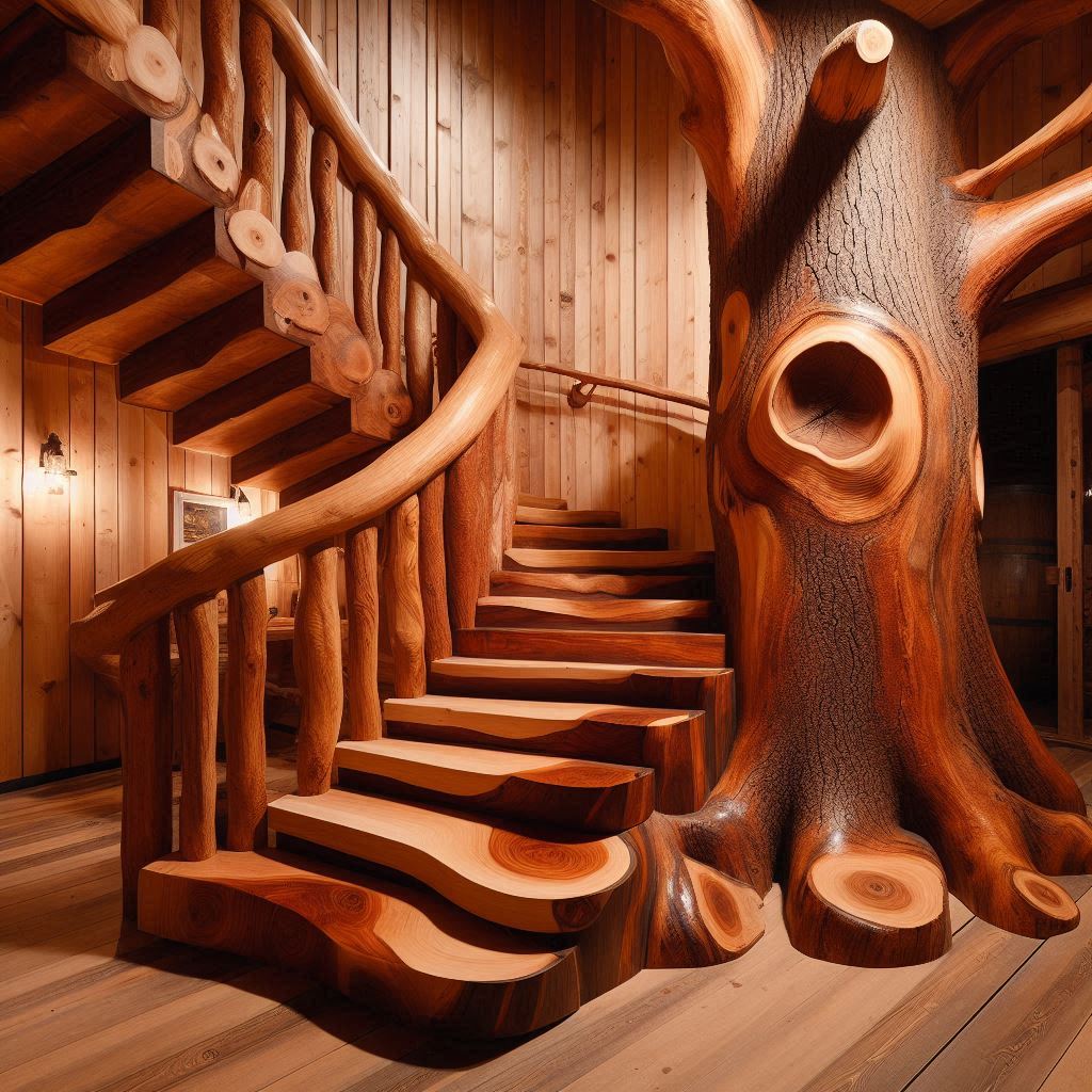 Wood Slab Staircases 7