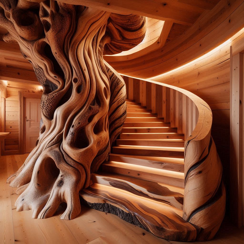 Wood Slab Staircases 8