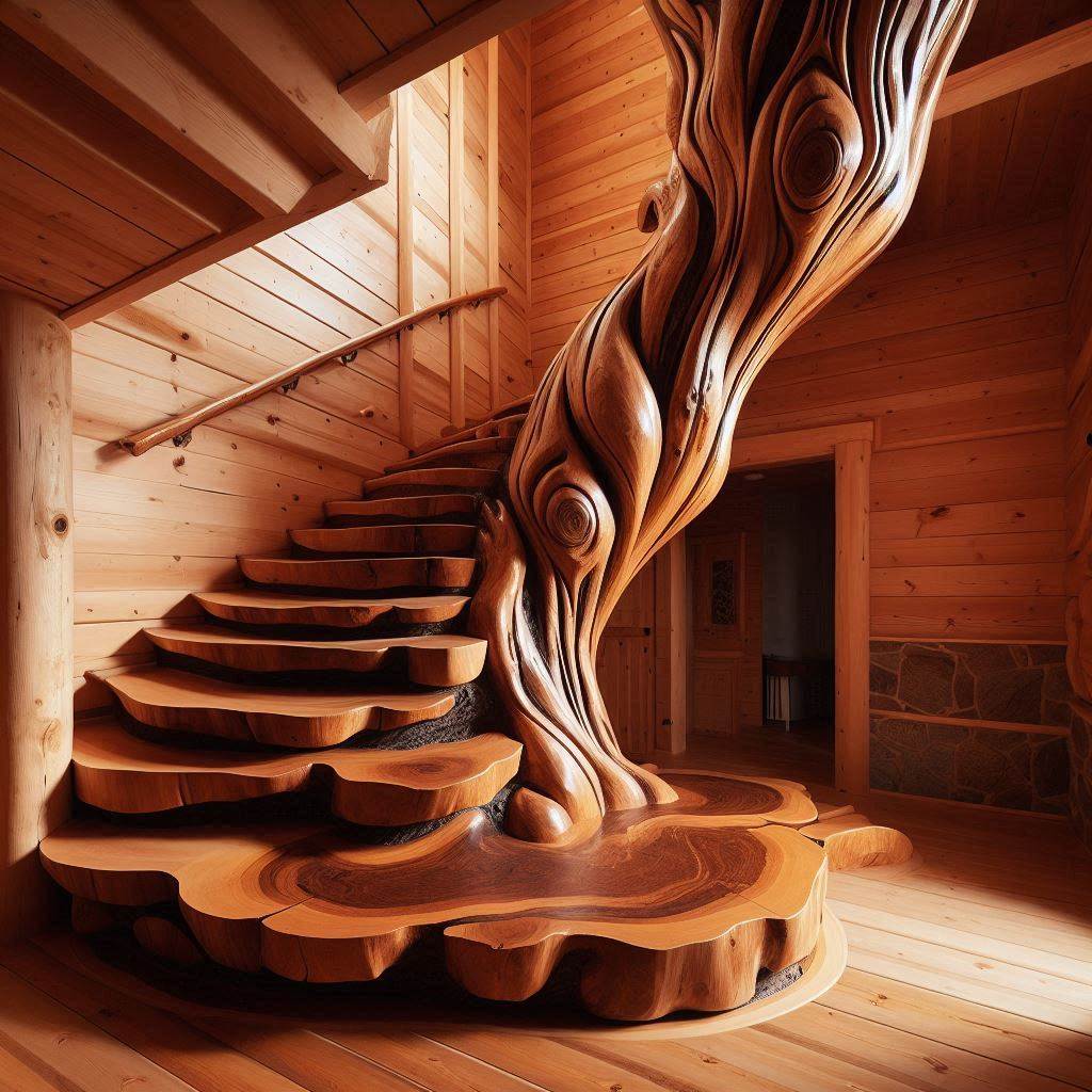 Wood Slab Staircases 9