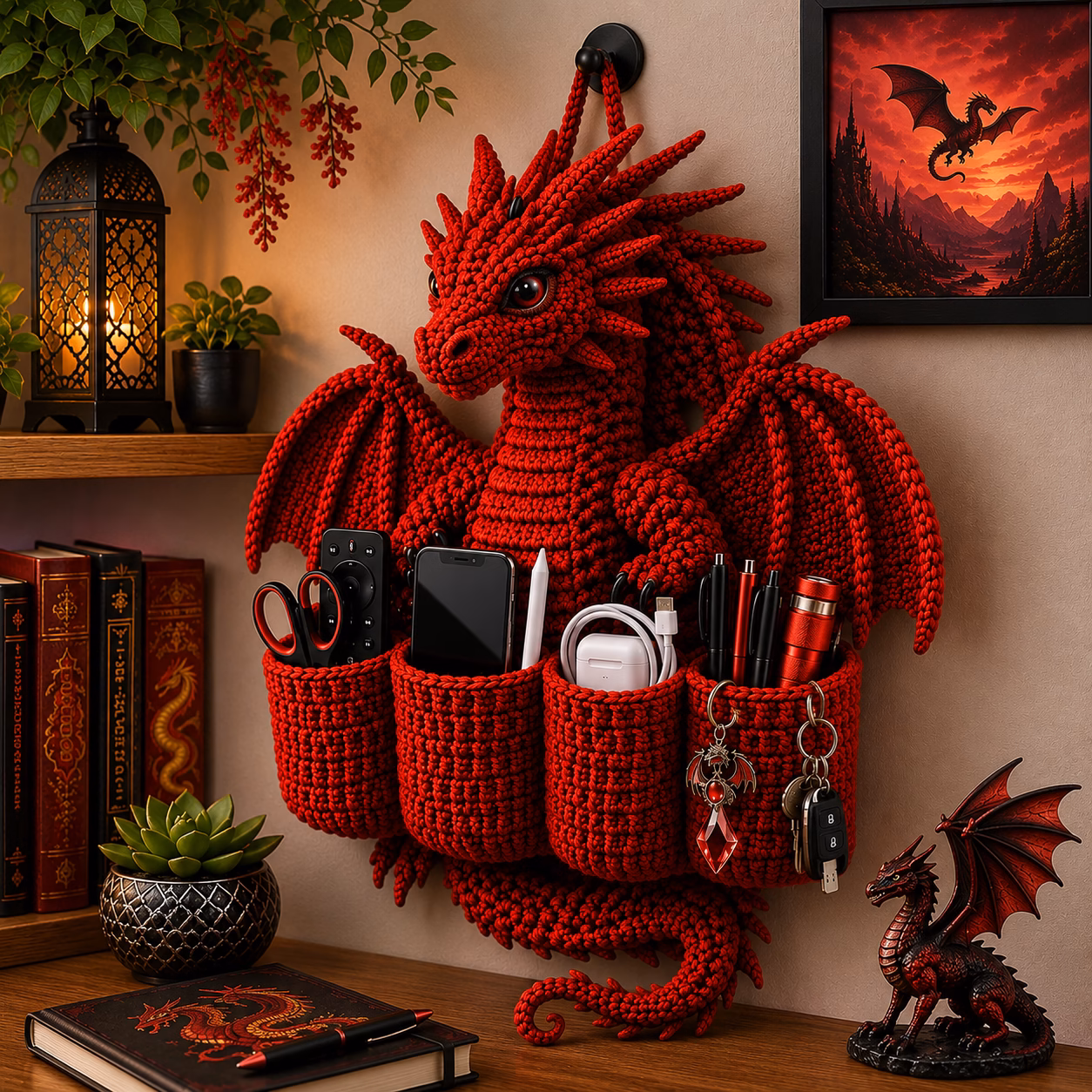 Crochet Dragon Wall Organizer: The Perfect Blend of Artistic Home Décor and Functional Wall Storage 2 Crochet Dragon Wall Organizer 2