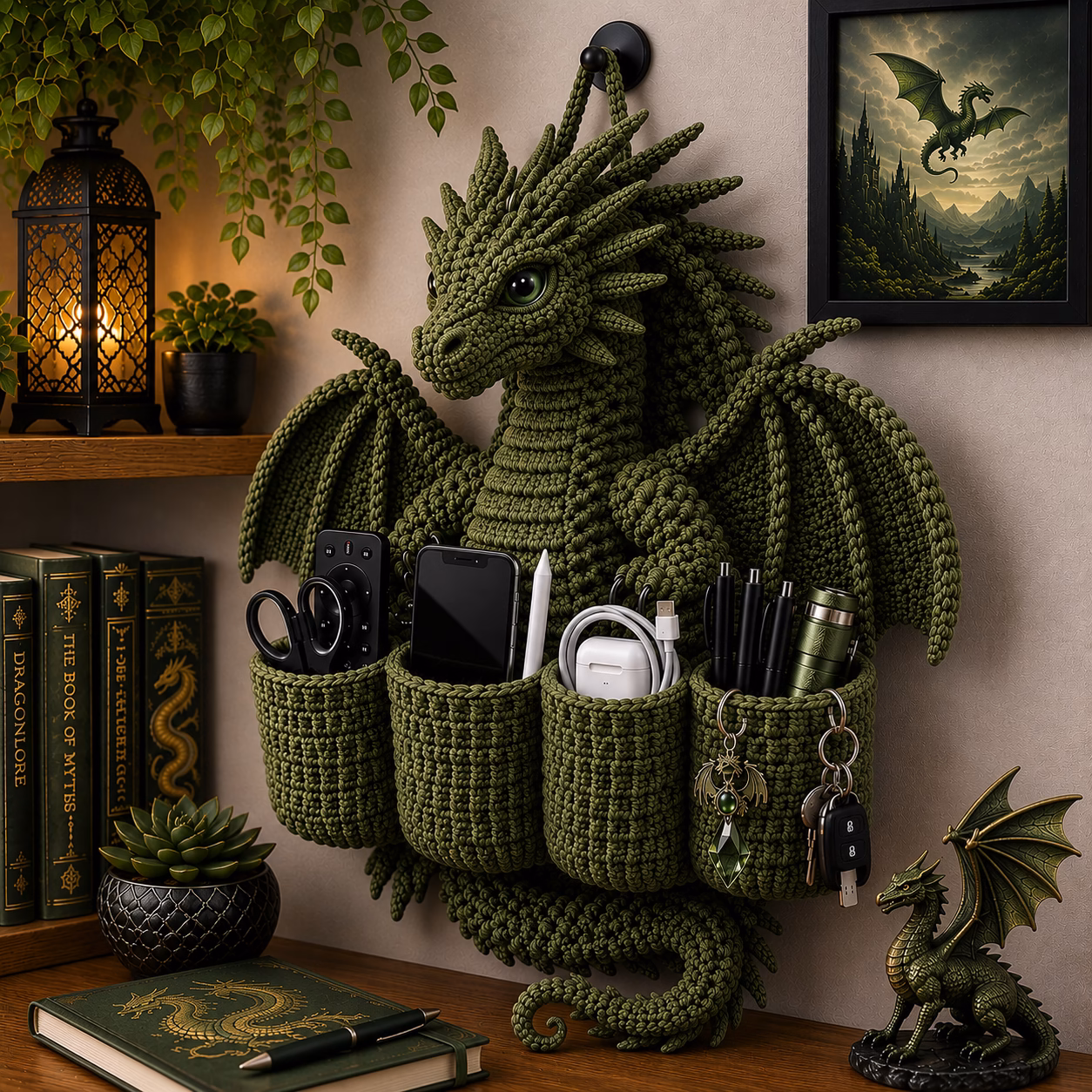 Crochet Dragon Wall Organizer: The Perfect Blend of Artistic Home Décor and Functional Wall Storage 7 Crochet Dragon Wall Organizer 8